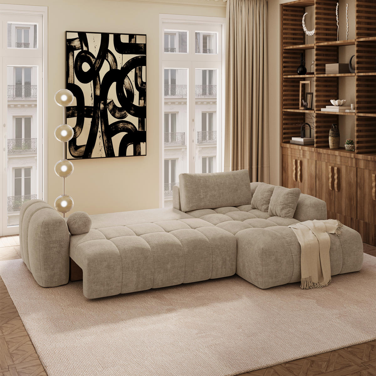 ECKSOFA rechtwinklig SKY Köpergewebe Taupe 310cm - Taupe, Textil (310/180cm) - Premium Interiors