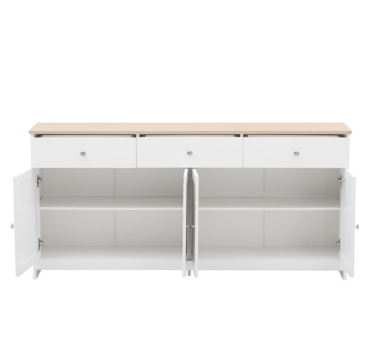 SIDEBOARD 160/37/75 cm mit 3 Schubladen, 4 Türen und verstellbaren Einlegeböden, Weiß/Holzfarbe - Weiß, Holzwerkstoff (160/75/37cm) - Redom