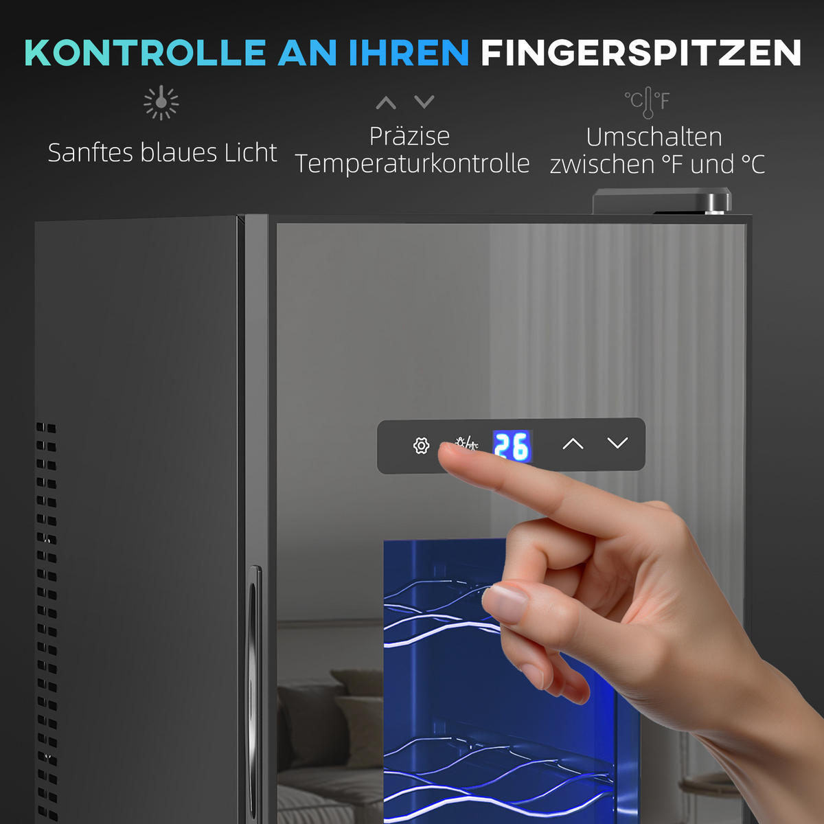 WEINKÜHLSCHRANK Metall Hartglas Schwarz - Schwarz, Metall (51.5/65/26.5cm) - HOMCOM