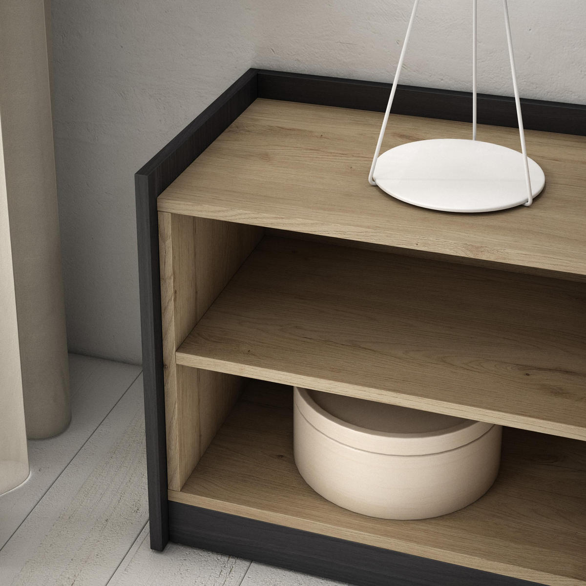 TV-SCHRANK, Lowboard, Eiche Schwarz, Elektrokamin, 310/37/50cm - Eichefarben, Holzwerkstoff (310/50/37cm) - Skraut Home