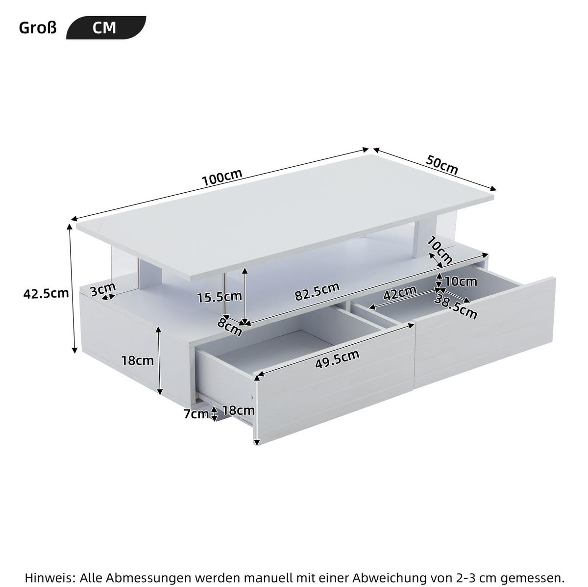 KONFERENČNÍ stolek 100/50/42 cm bílý z akrylu s LED osvětlením a úložným prostorem - bílá, kompozitní dřevo (100/50/42cm) - OKWISH