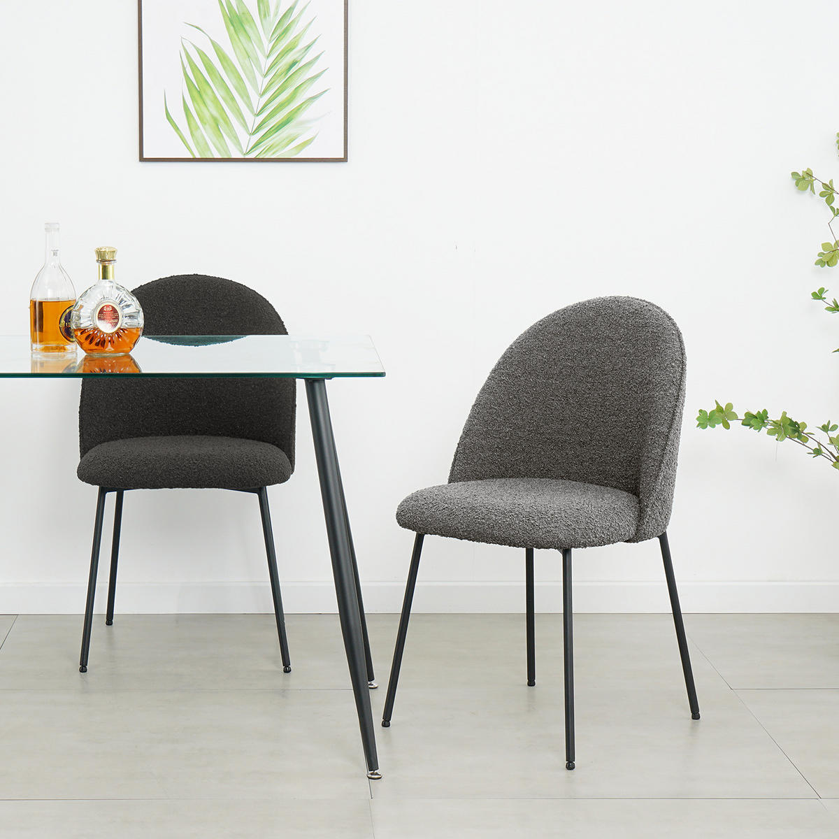 POLSTERSTUHL - 2er-Set - Bouclé / Eisen - Grau, Textil/Metall (49/84/54cm) - home24