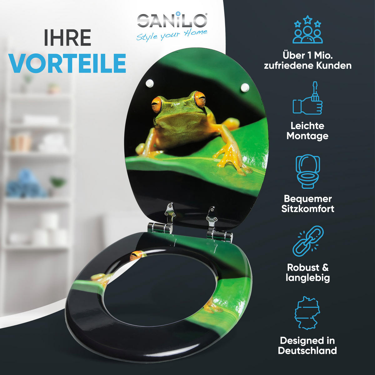 WC-SITZ mit Absenkautomatik Frosch Grün - Grün, Holzwerkstoff (38/6/47cm) - Sanilo