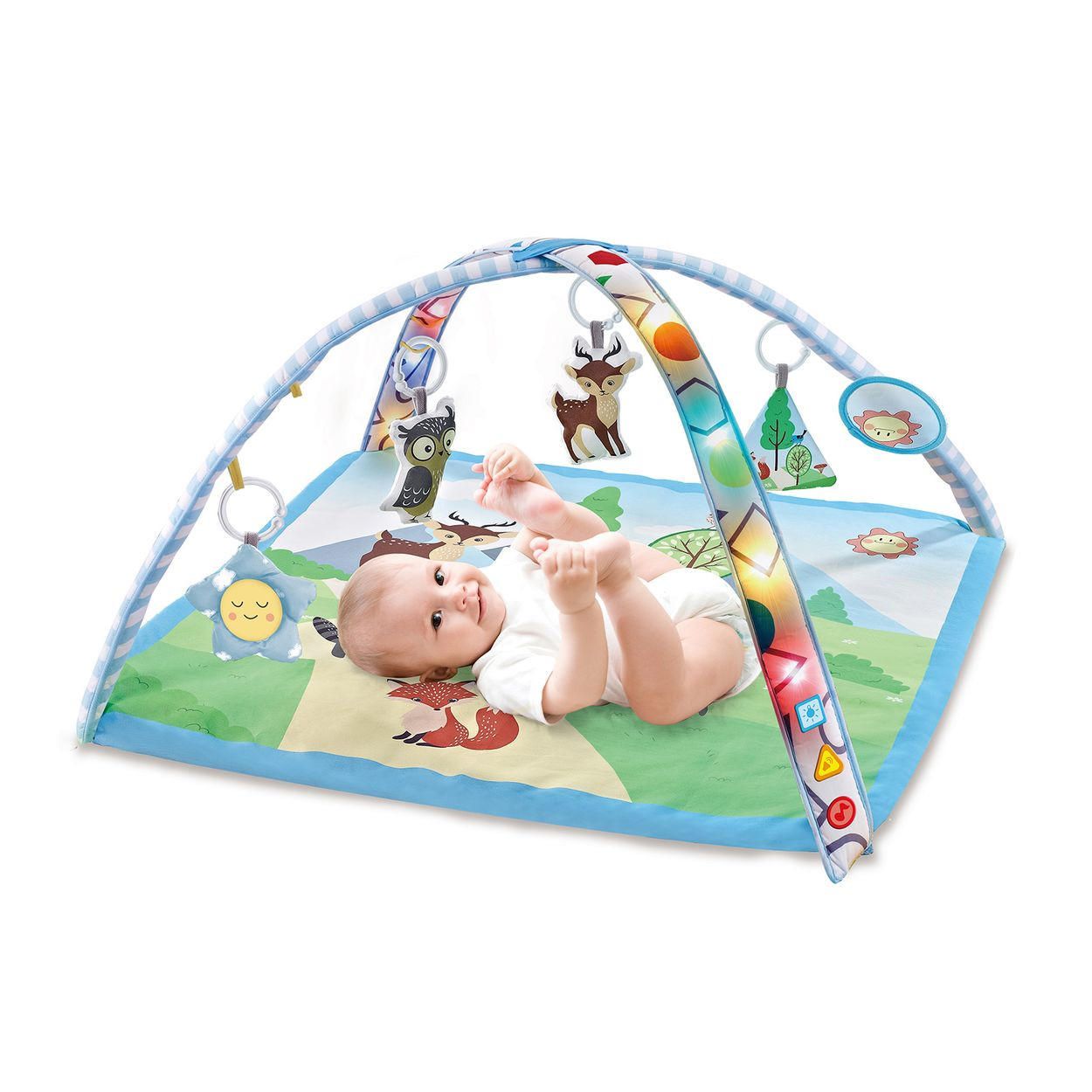 SPIELBOGEN Lichter blau Krabbeldecke, hängende Plüschtiere, Melodien, Spiegel, Lautstärke - Blau, Textil (85/50/85cm) - Chipolino