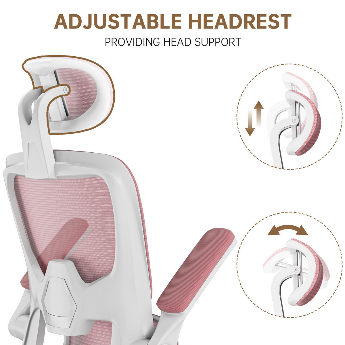 BÜROSTUHL Weiß-Pink ergonomisch mit klappbaren Armlehnen - Pink, Metall (25/52.5/65cm) - Rattrix