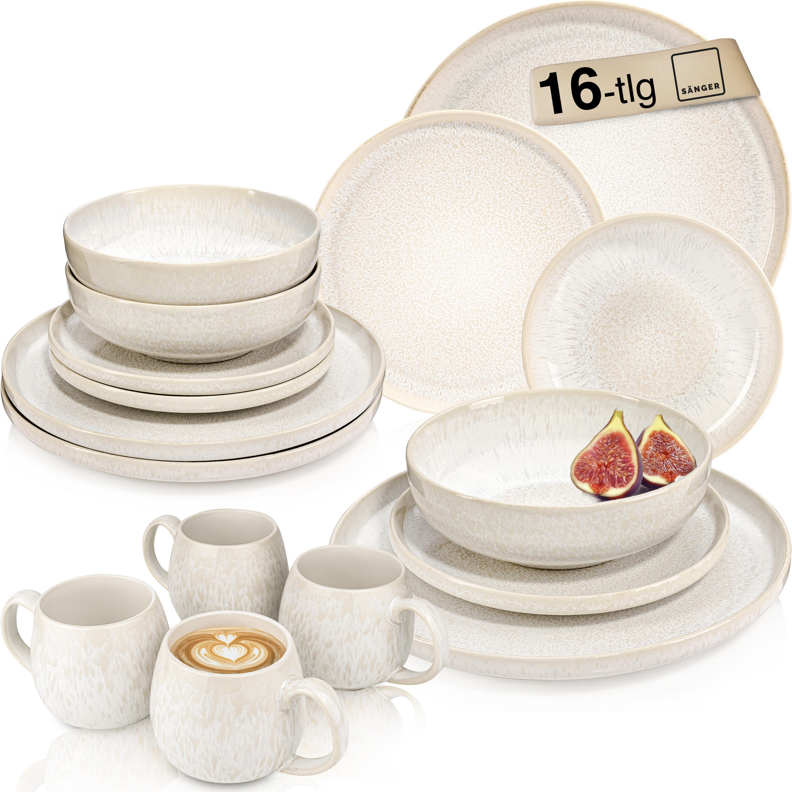KOMBISERVICE KORFU - 16 teilig aus Steingut - Creme, Stein (27/27/27cm) - Sänger