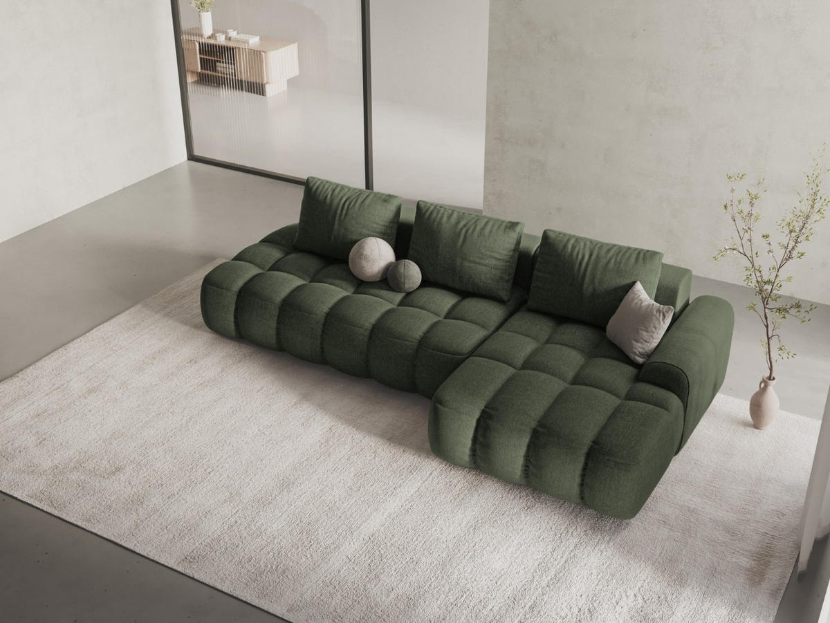 AUSKLAPPBARES-ECKSOFA rechts mit Container Linz aus strukturiertem Stoff dunkles olivgrün 3 Sitzplätze - Dunkelgrün, Textil (142/275cm) - Cosmopolitan Design