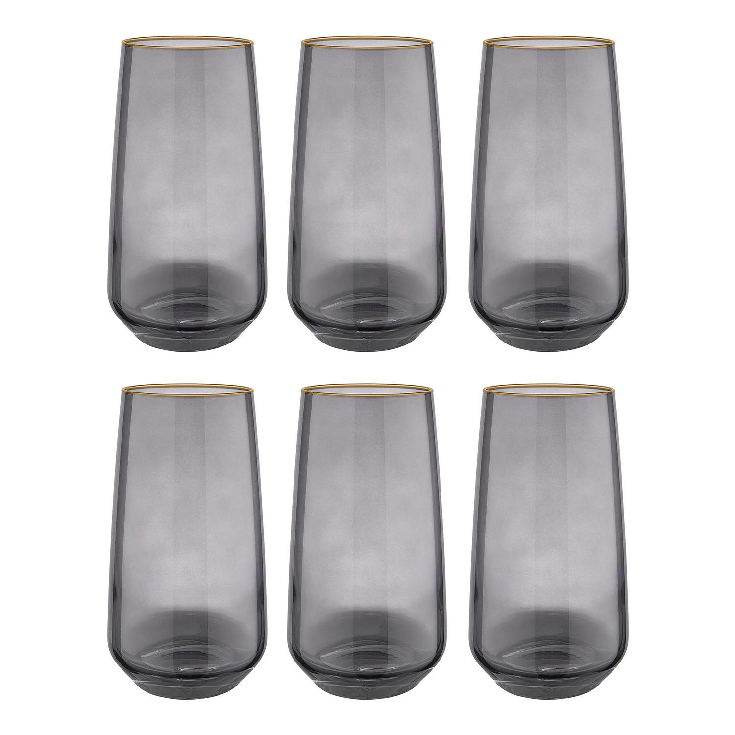 LONGDRINKGLAS (6er Set) Touch Of Gold - Grau, Glas (0.48L) - BUTLERS