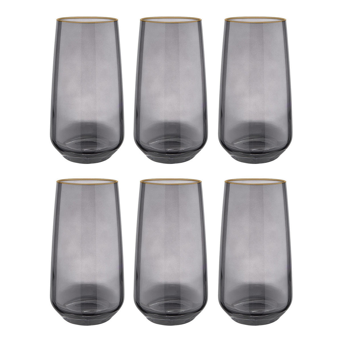 LONGDRINKGLAS (6er Set) Touch Of Gold - Grau, Glas (0.48L) - BUTLERS