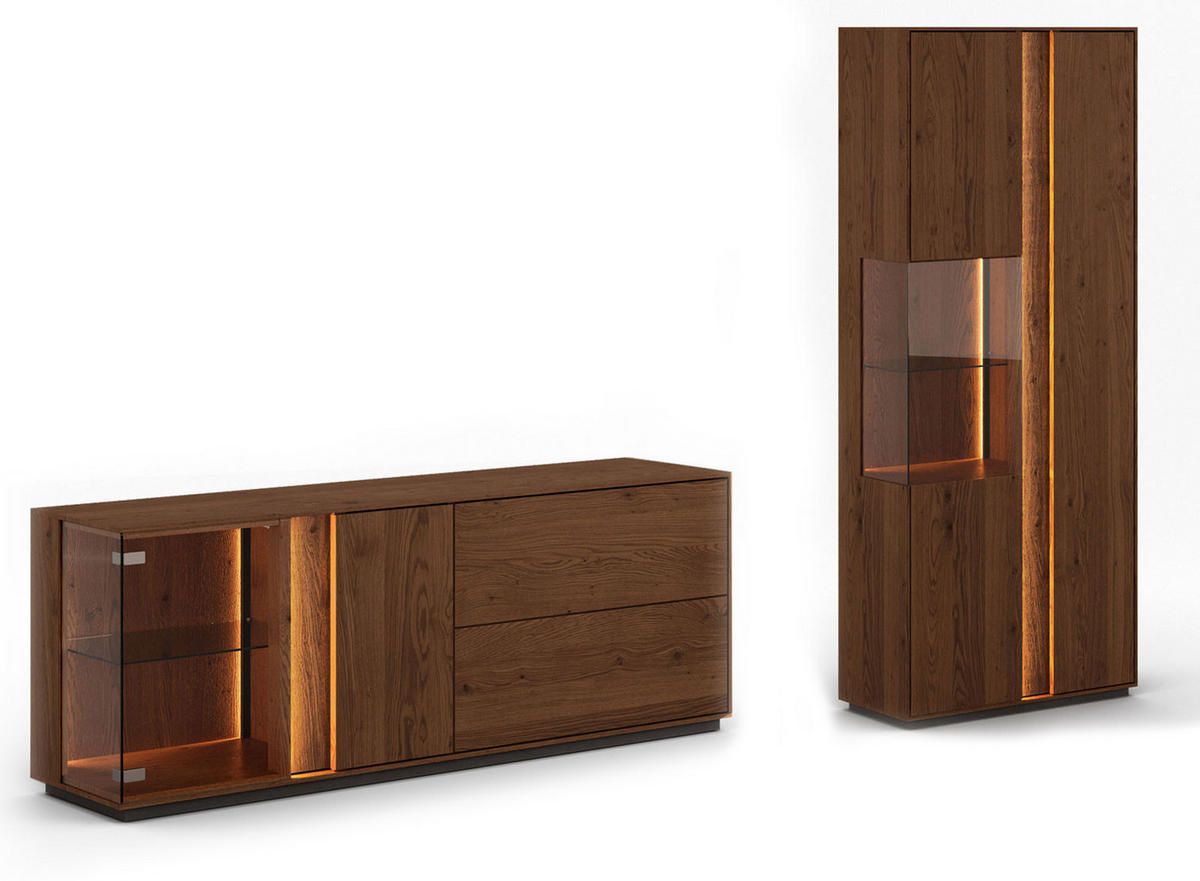 WOHNWAND Collodi Wildeiche Tabak (2-tlg) - Wildeiche/Eichefarben, Holz (249.5/205/43.5cm) - Feldmann-Wohnen