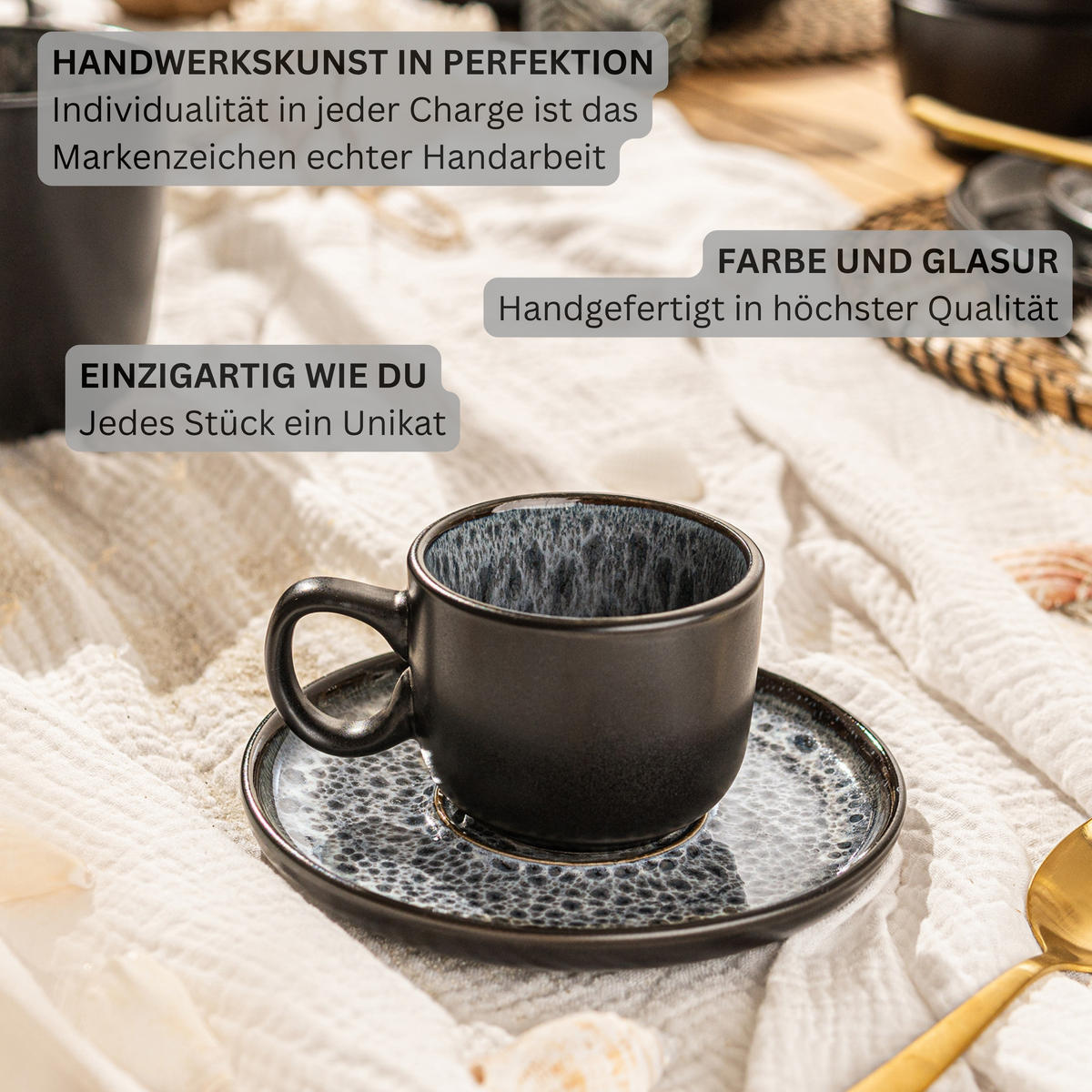 ESPRESSOTASSEN SET SYDNEY - 12 teilig aus Steingut - Grau, Keramik (0.08L) - Sänger