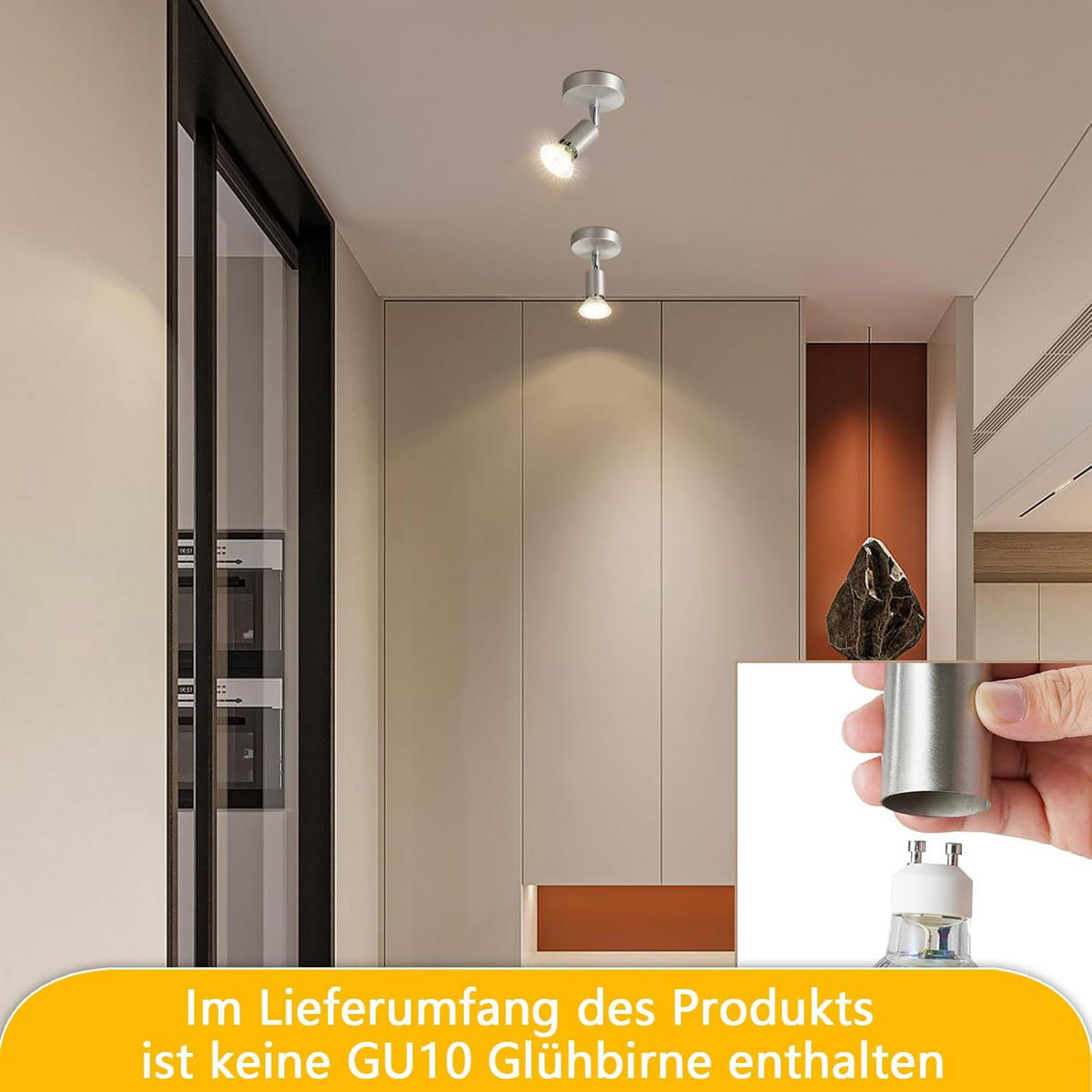 DECKENSTRAHLER Leorix 8/10.5/7.7 cm - Alufarben, Metall (7.7/8/10.5cm) - ZMH