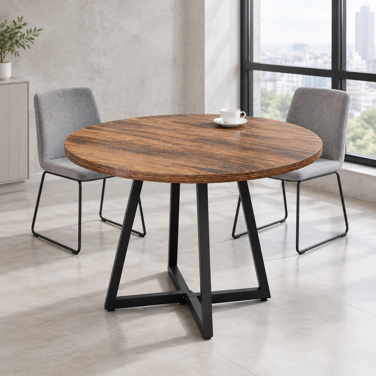 ESSTISCH industrielles Design 80 cm MDF Metall Black Rustic Brown - Schwarz, Metall (80/80/75cm) - Meubliv