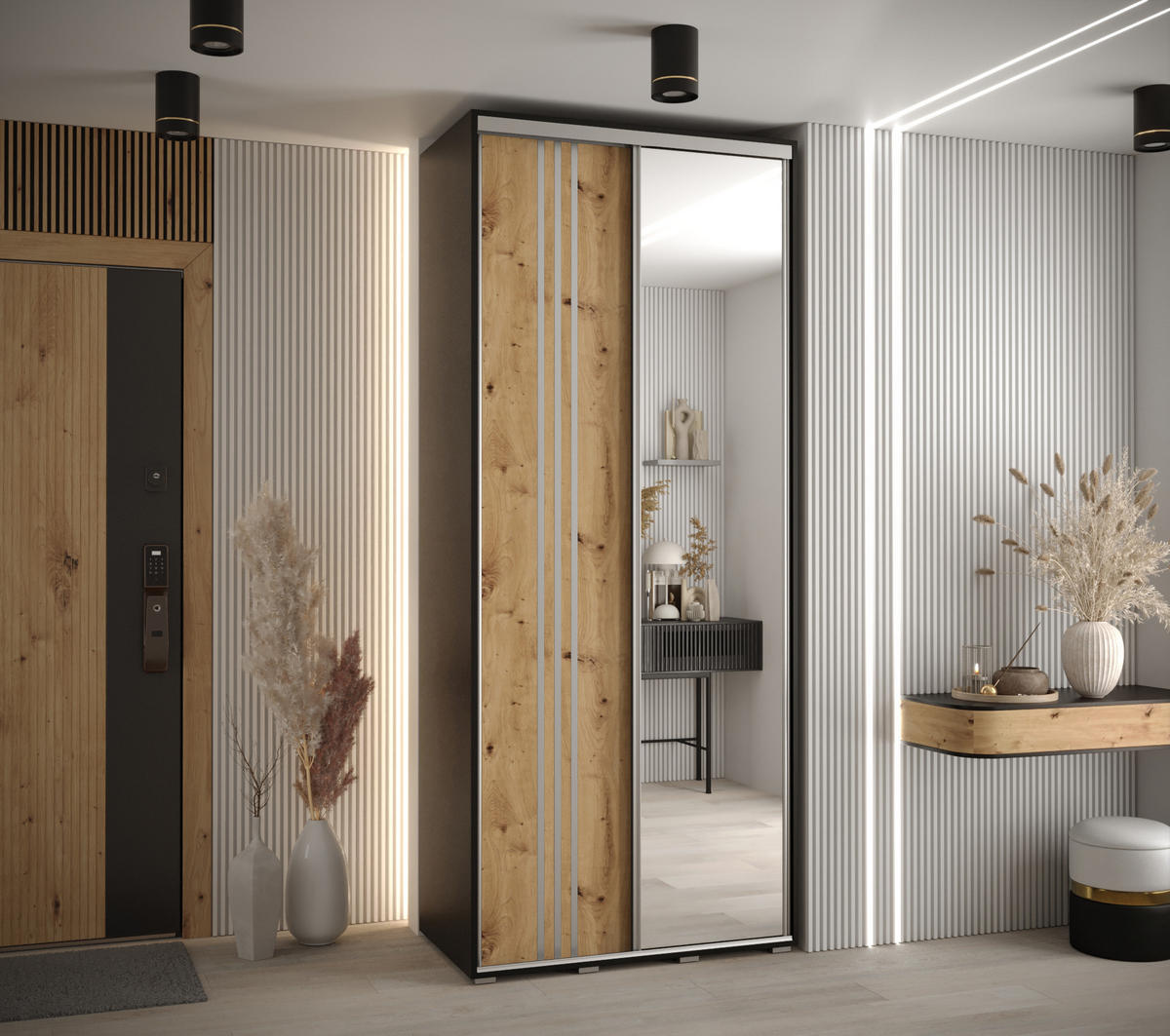 SCHWEBETÜRENSCHRANK 235,2/120/60 2-türig - Silberfarben/Schwarz, Holz/Metall (120/235/60cm) - Abiks Möbel