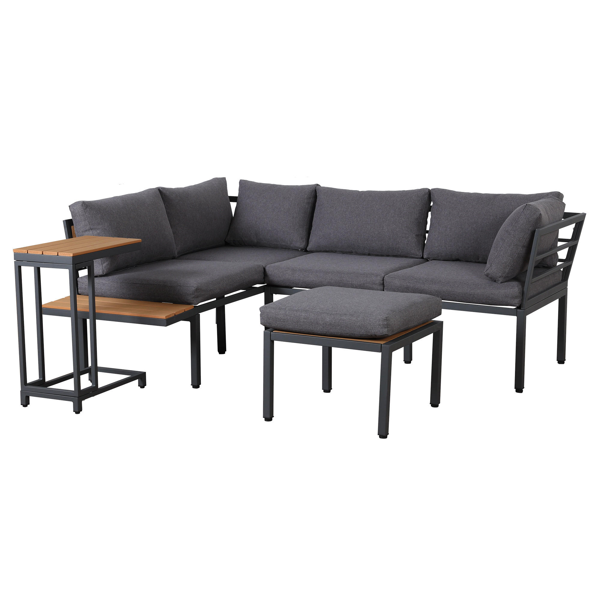 LOUNGEGARNITUR Grau/Schwarz aus Polyester und Stahl 3er Set - Grau, Metall - OKMYHOME