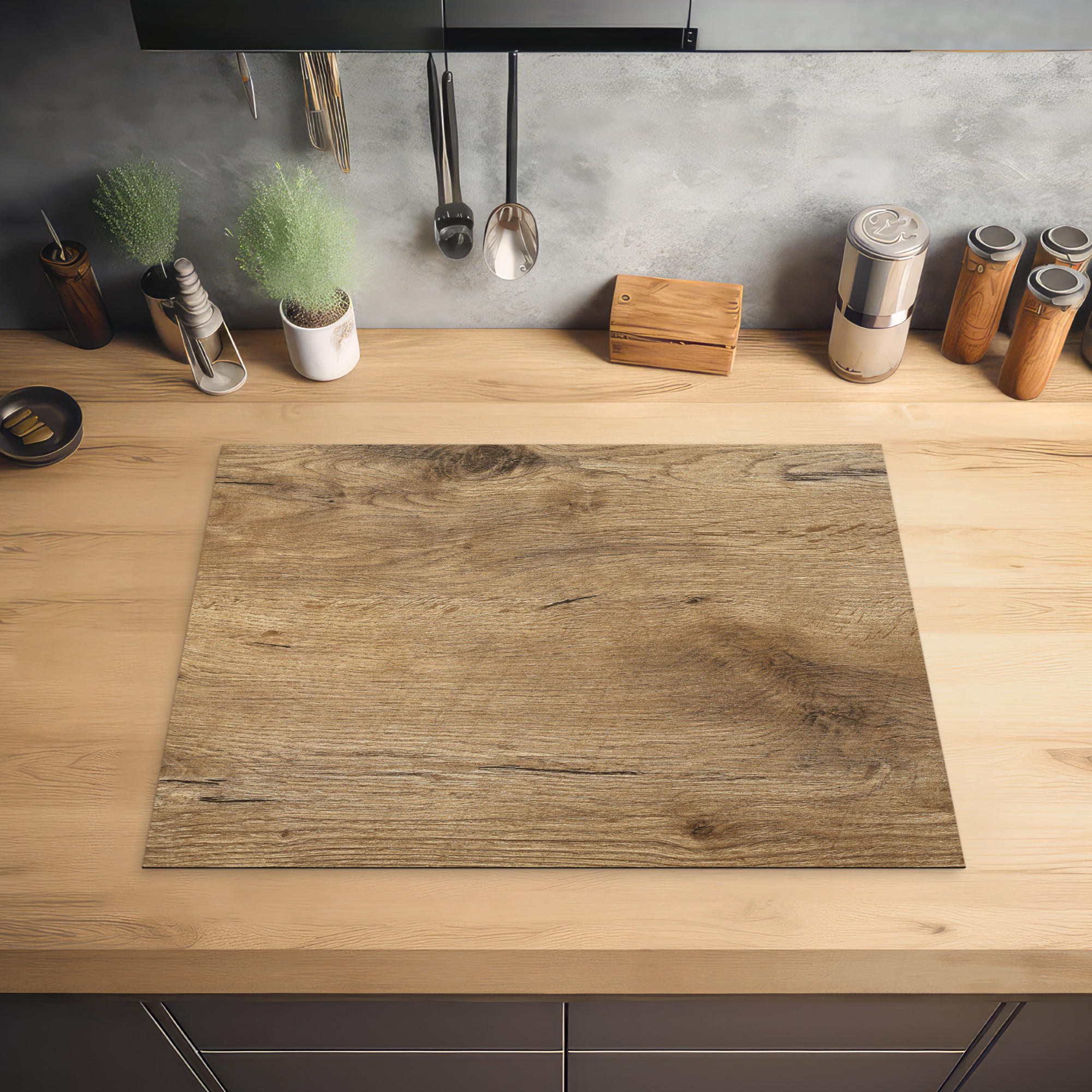 HERDABDECKPLATTE Holz - Braun - Holzoptik 71x52 cm - Eichefarben, Kunststoff (71/0.2/52cm) - MuchoWow