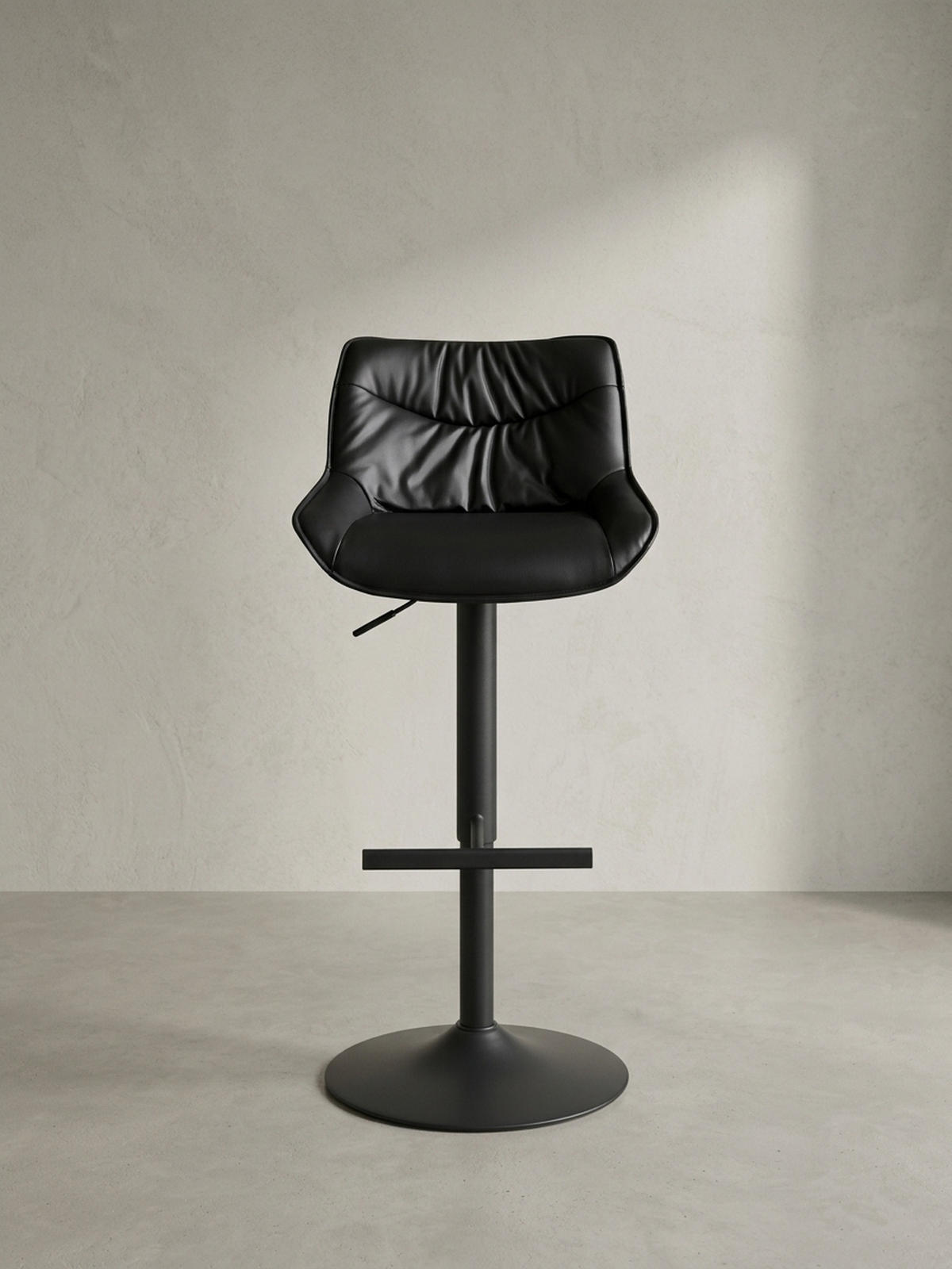 BARHOCKER – Kunstleder Schwarz, Rückenlehne, höhenverstellbar 86–106 cm, Trompetenfuß, 100 kg - Schwarz, Kunststoff/Textil (45/106/55cm) - KADIMA DESIGN