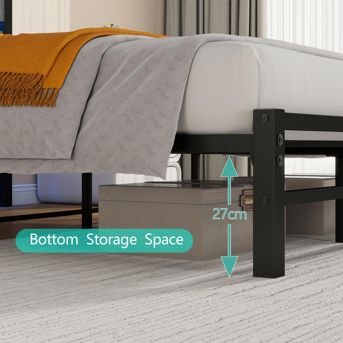 METALLBETT 140/200 cm Schwarz mit USB-Ladestation und LED-Bettrahmen - Schwarz, Metall (140/200cm) - Oxeza