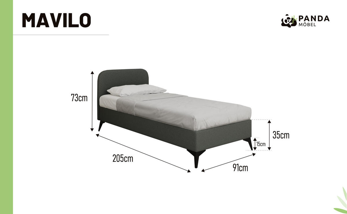POLSTERBETT Mavilo 90 x 200 cm mit Bettkasten und Lattenrost Taschenfederkernmatratze POCKET H3 - dunkelgrau - Dunkelgrau, Holz (90/206cm) - Panda Möbel