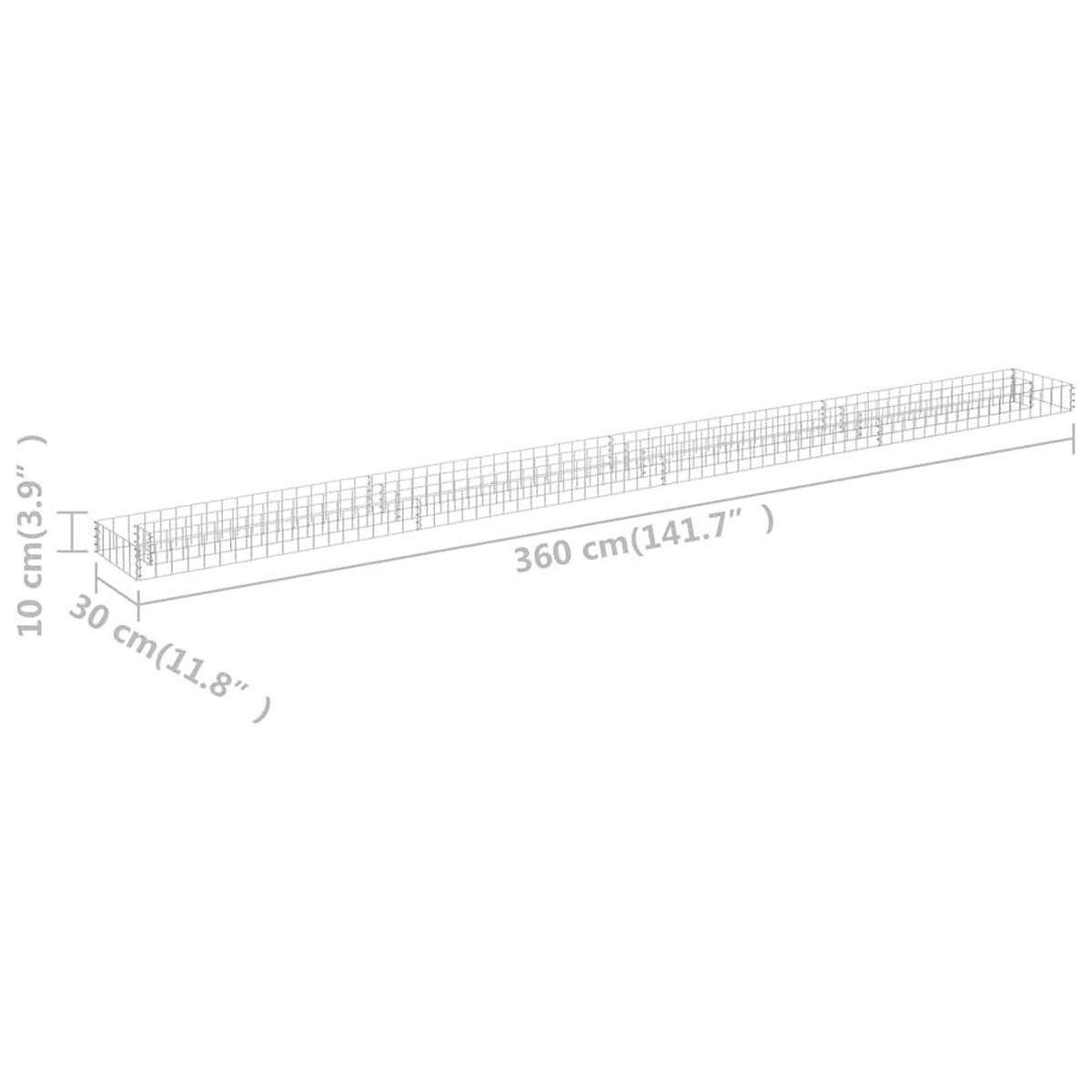 GABIONEN Hochbeet ROON aus Stahl | 360x30x10cm | Steinkorb Gabionengitter - Silberfarben, Metall (360/10/30cm) - DELUKE