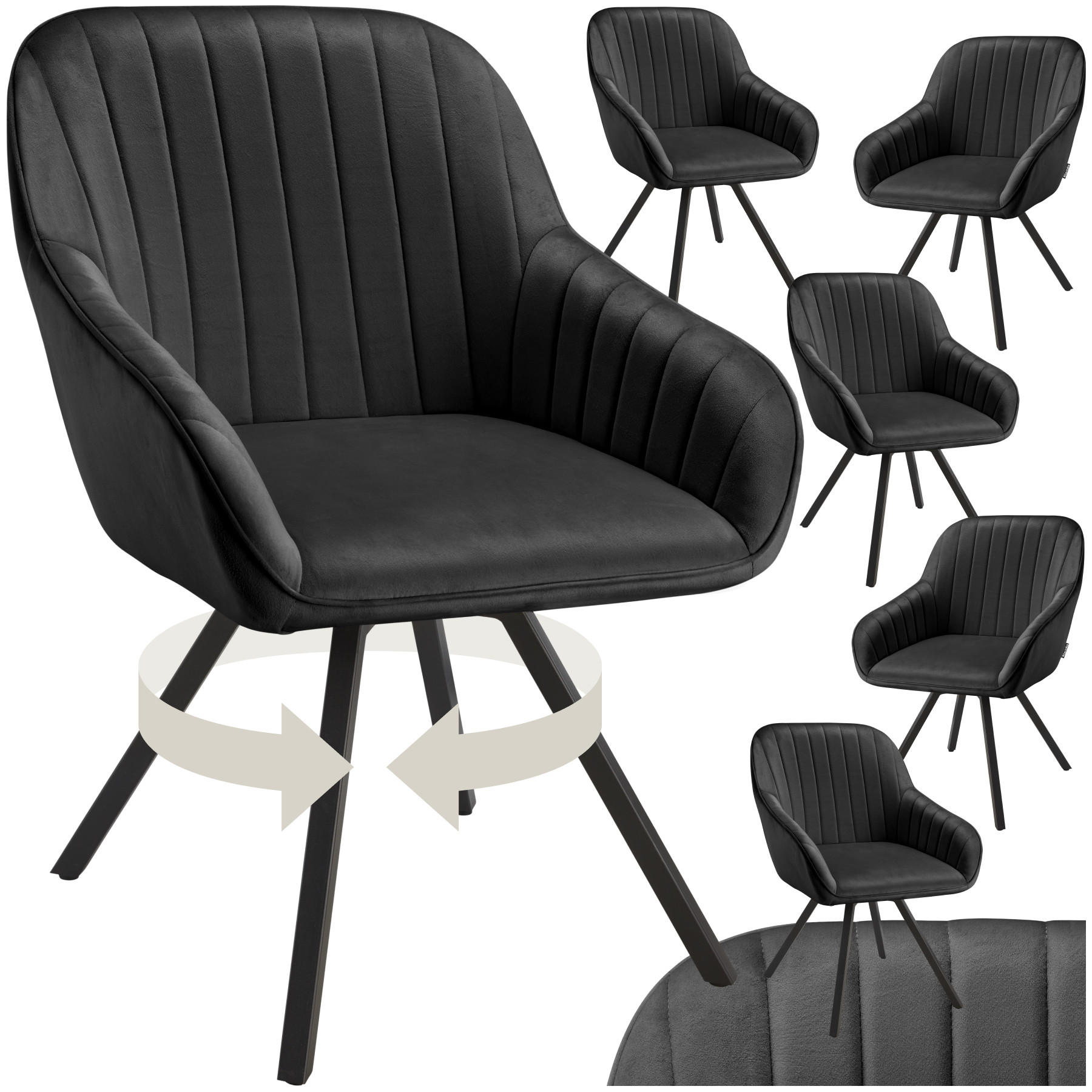 ARMLEHNSTUHL 6er Set drehbar Snug 58 x 58 x 82 cm, schwarz - Schwarz, Textil (58/82/58cm) - tectake