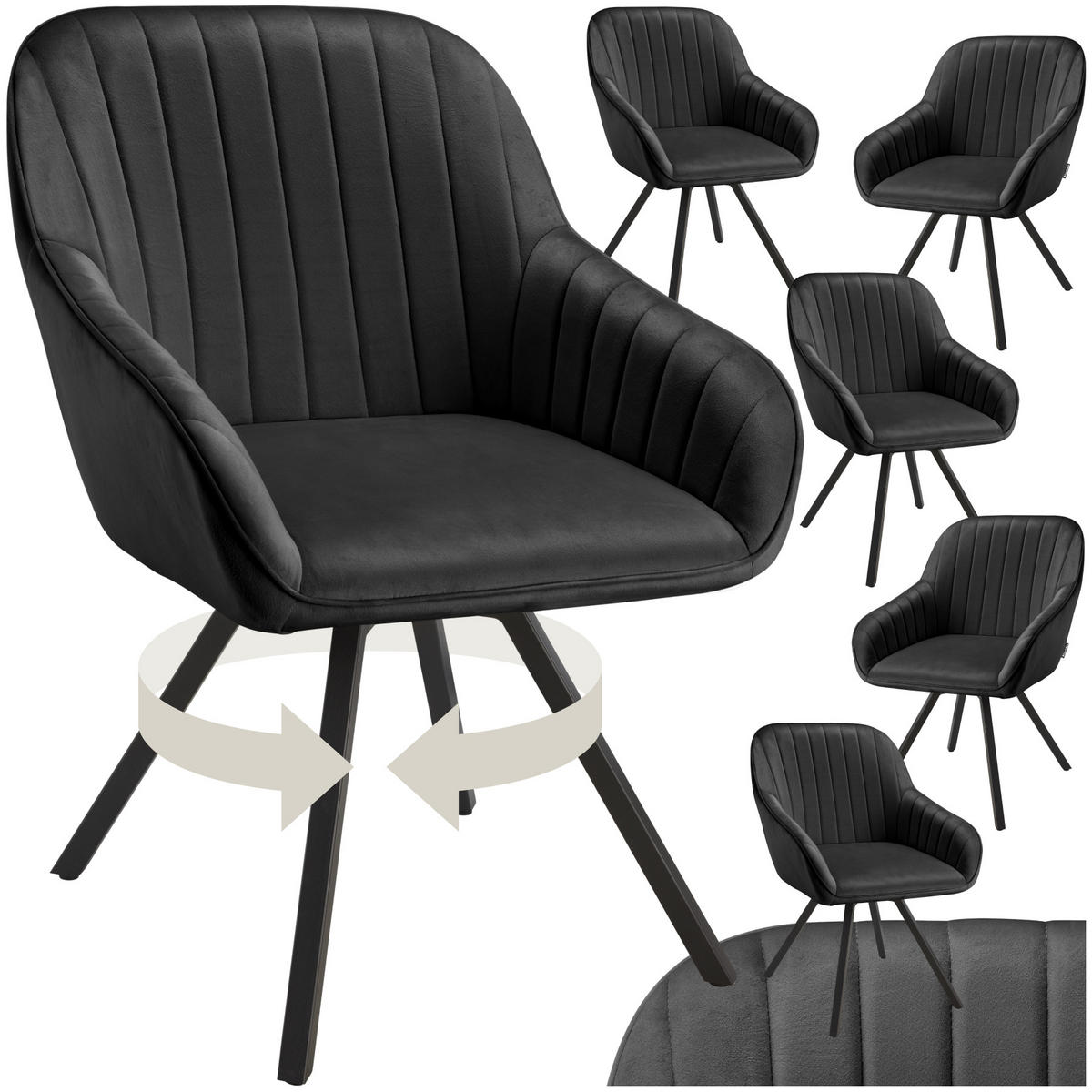 ARMLEHNSTUHL 6er Set drehbar Snug 58 x 58 x 82 cm, schwarz - Schwarz, Textil (58/82/58cm) - tectake