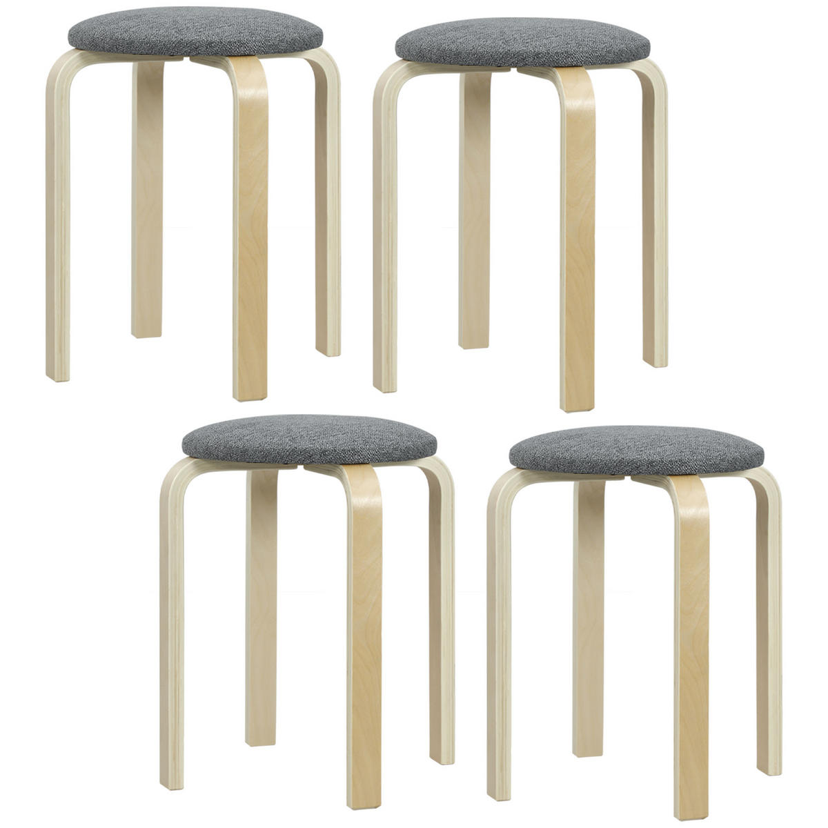 ESSZIMMERHOCKER 4er Set Stapelhocker Runde Hocker, Grau - Grau, Holzwerkstoff (40/45/40cm) - HOMCOM