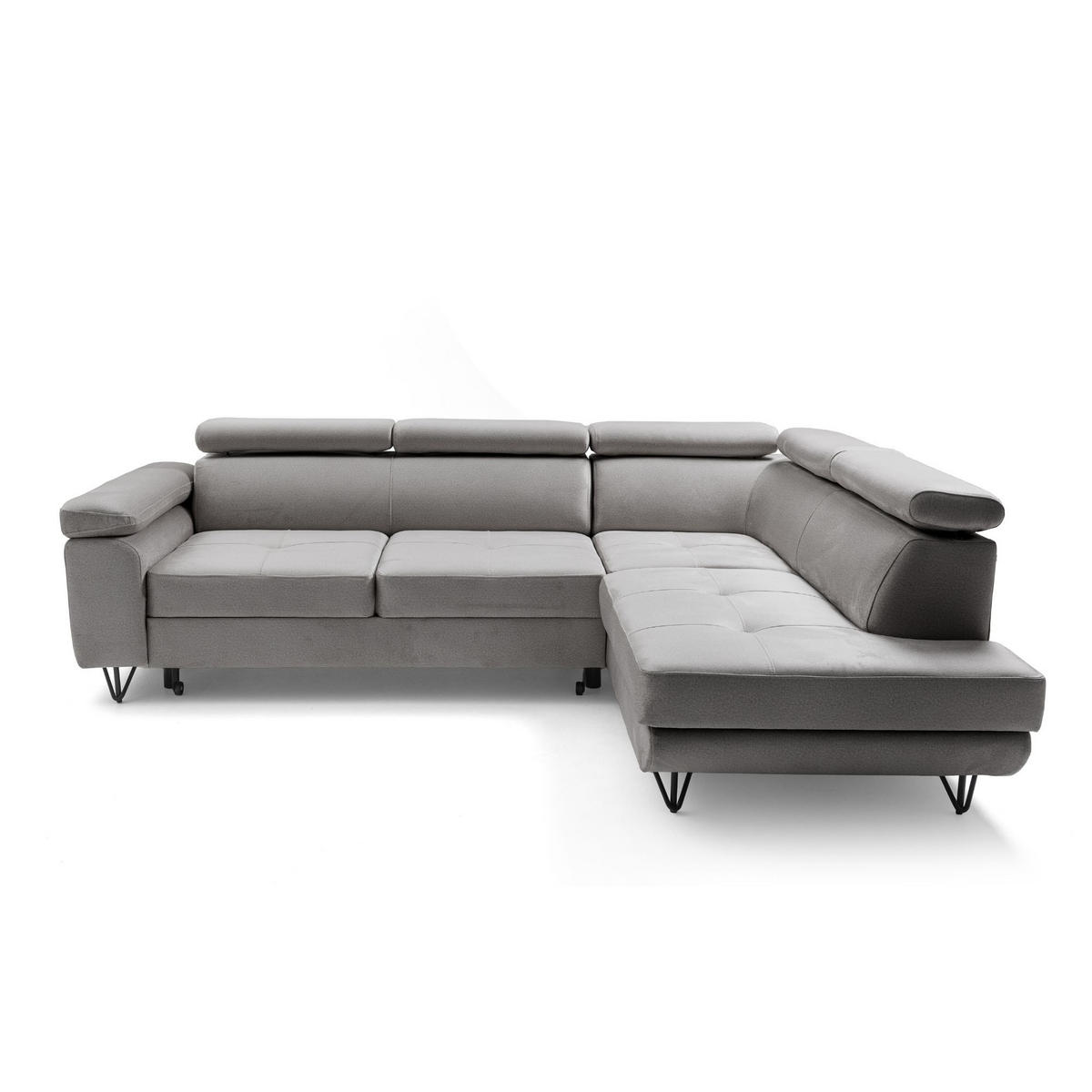 ECKSOFA JUNIOR L Rechts mit Schlaffunktion 194x128 Velours Hellgrau - Hellgrau/Schwarz, Holz/Textil (184/249cm) - Muffo