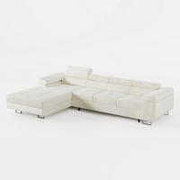 ECKSOFA VEMO CORE PLUS Links Creme Velours-Stoff mit Schlaffunktion und Bettkasten - Creme, Holz/Metall (350/205cm) - Barchello