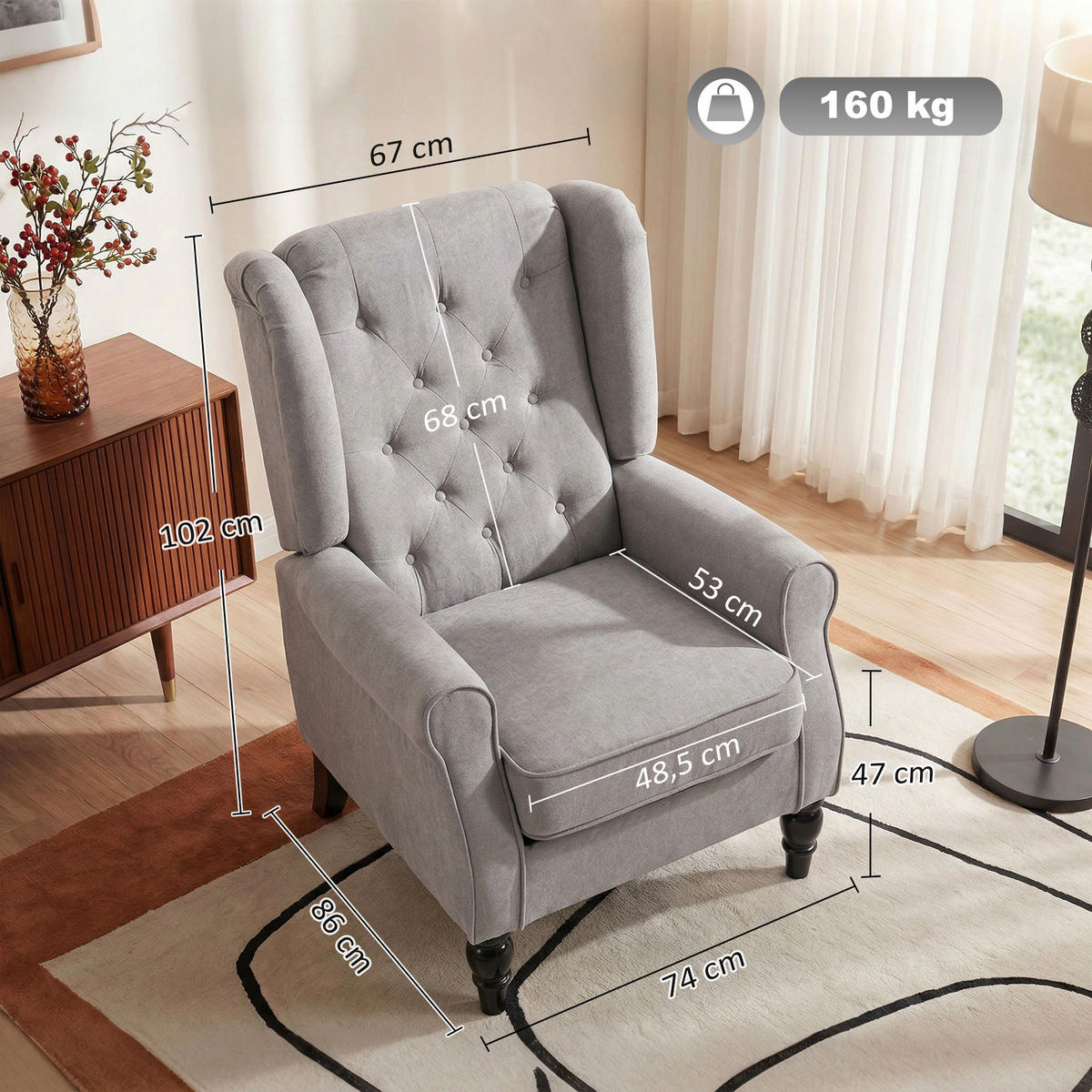 EINZELSESSEL mit Tufting Relaxsessel Einzelstuhl Holzfüße Polyester 2 Farben - Schwarz/Braun, Holz/Textil (86/102/74cm) - HOMCOM