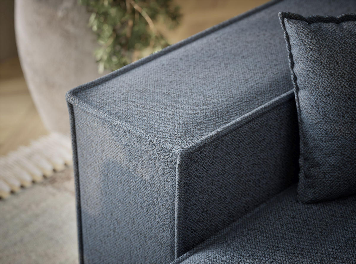 ECKSOFA MIT SCHLAFFUNKTION Moyo Blau Grau Webstoff - Blaugrau/Schwarz, Holz/Holzwerkstoff (255/148cm) - Maison de Reve