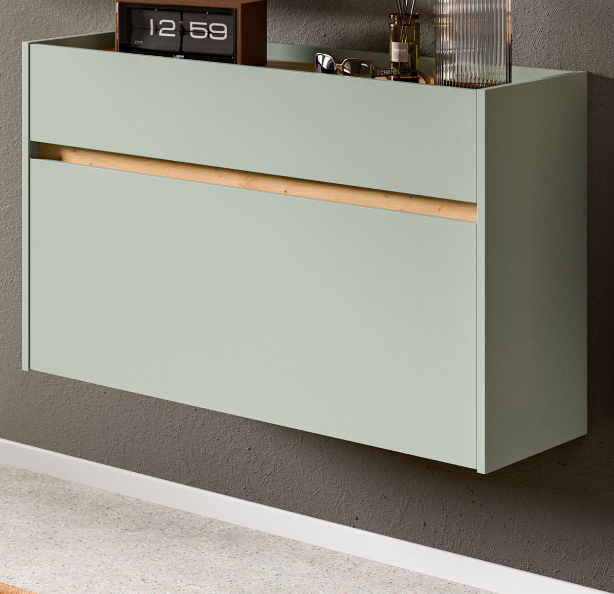 SCHUHKIPPER Salbei grün, Artisan Eiche 110 cm, Schuhschrank hängend - Salbeigrün/Eiche Artisan, Holzwerkstoff (110/61/32cm) - Inn.Furn