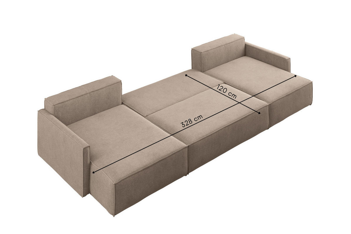 ECKSOFA Carlos U-Form Mit Schlaffunktion Und Bettkasten Stoff Salvador Dunkelbeige - Cappuccino, Holz (348/142cm) - Kaiser Möbel