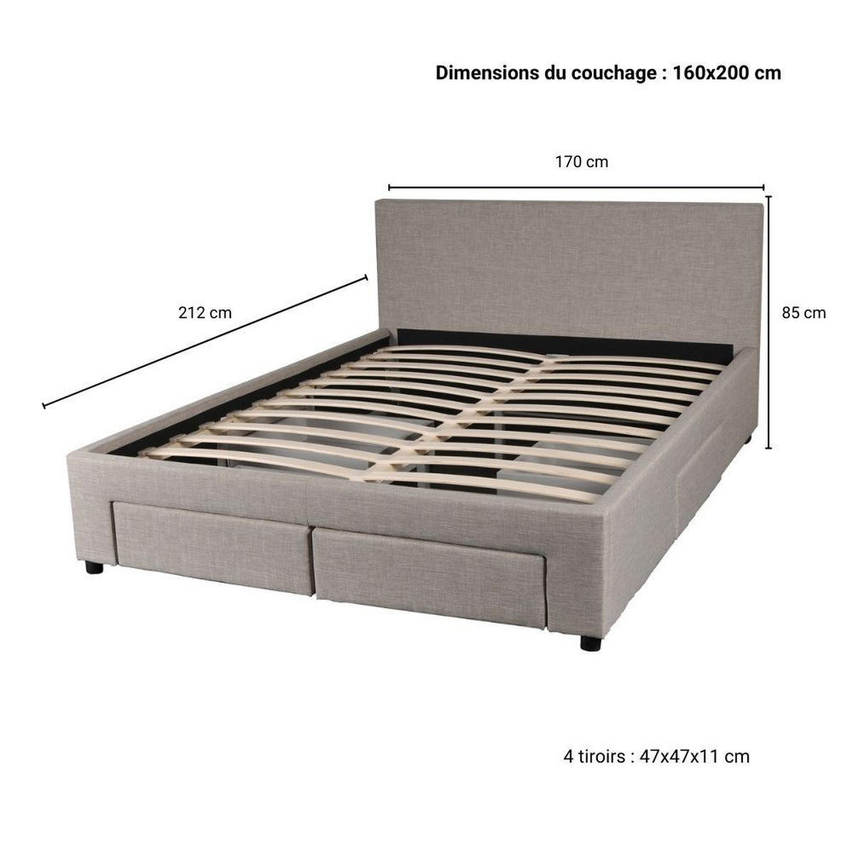 BETT LUGANO mit Schubladen/ Bett 160x200 - Hellgrau - Grau, Holzwerkstoff (160/200cm) - Weber Industries