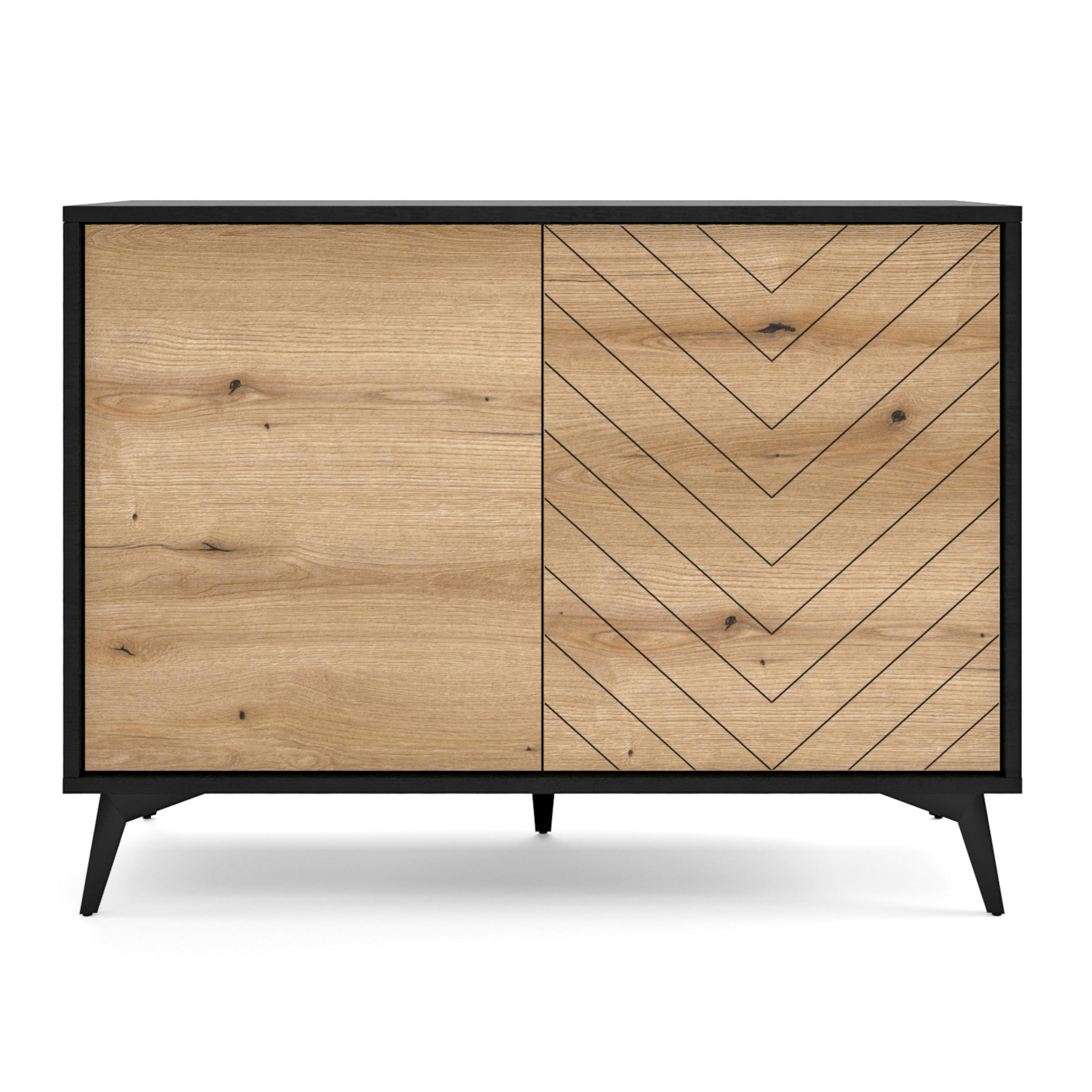 SIDEBOARD Jasper K104 – Eiche Evoke, Schwarz - Eichefarben/Schwarz, Glas/Holzwerkstoff (104/77/39cm) - Komodee