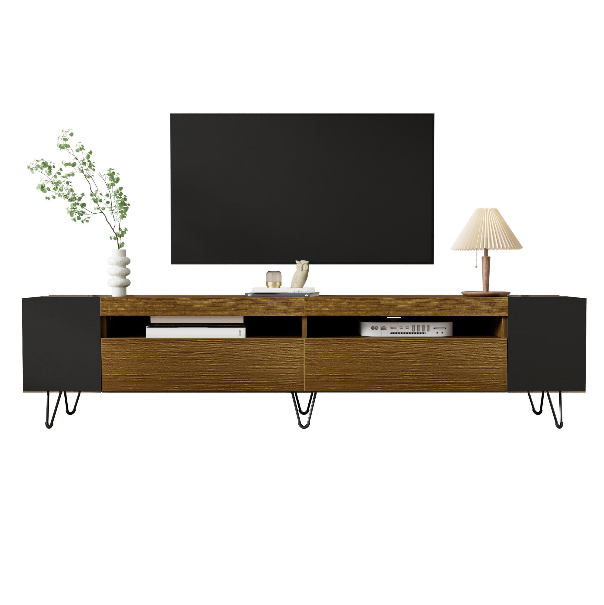 TV-LOWBOARD 180/36/43 cm in Schwarz und Holzoptik mit 2 Türen - Schwarz, Holzwerkstoff (180/43/36cm) - Flora Grace