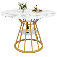 ESSTISCH, MDF in Marmoroptik mit Ablagefläche & Metallgestell, Ø 100/76 cm, Gold - Goldfarben, Holzwerkstoff (100/100/76cm) - Redom