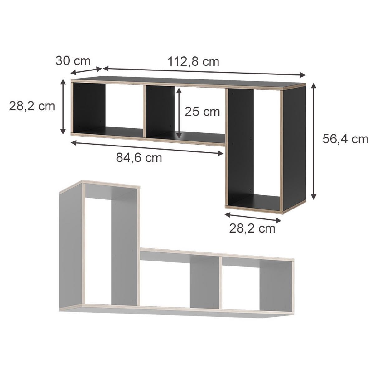 BÜCHERREGAL Tetrix Anthrazit 112.8 x 56.4 cm 2er Set - Anthrazit, Holzwerkstoff (112.8/56.4/30cm) - Vicco