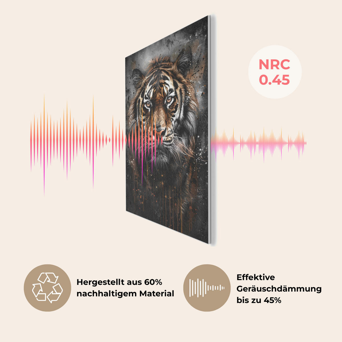 AKUSTIKBILD Tiger - Tiere - Porträt - Luxus - Schwarz Wanddeko 60x90 cm - Braun, Kunststoff (60/90/0.9cm) - MuchoWow