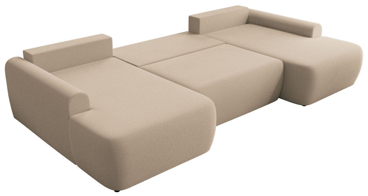 WOHNLANDSCHAFT CUBO U Hellbraun Boucle - Schwarz/Braun, Kunststoff/Textil (370/100/187cm) - MKS
