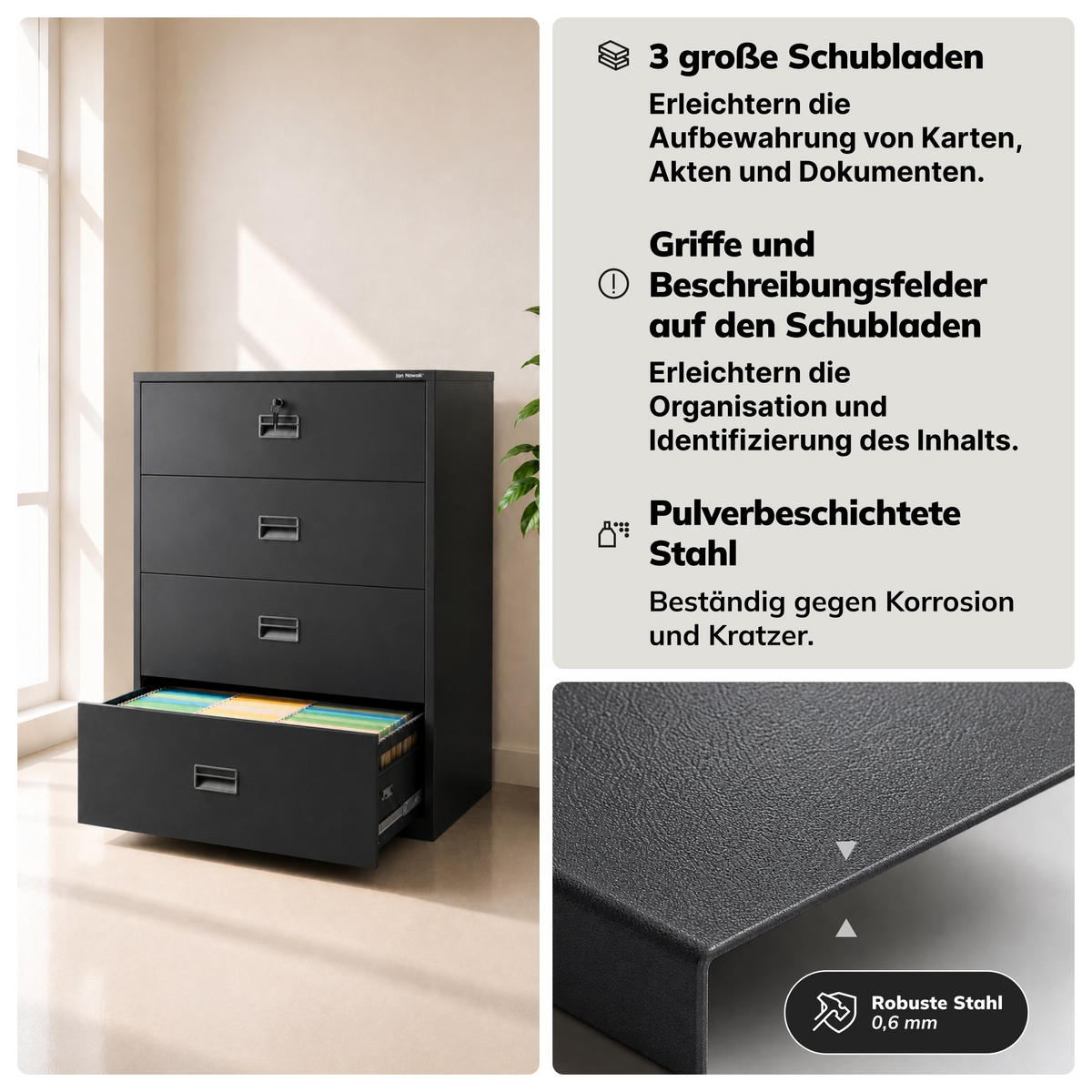 METALL-KARTEISCHRANK SARA XL V4 132x90x60 cm - Anthrazit, Metall (90/132/60cm) - Jan Nowak