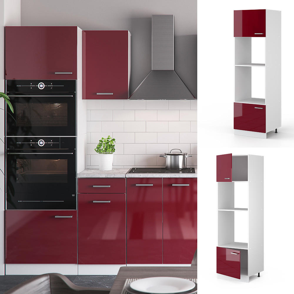 MIKROWELLENSCHRANK R-Line Bordeaux Hochglanz 60 cm - Bordeaux/Weiß, Holzwerkstoff (60/206.8/57.2cm) - Vicco