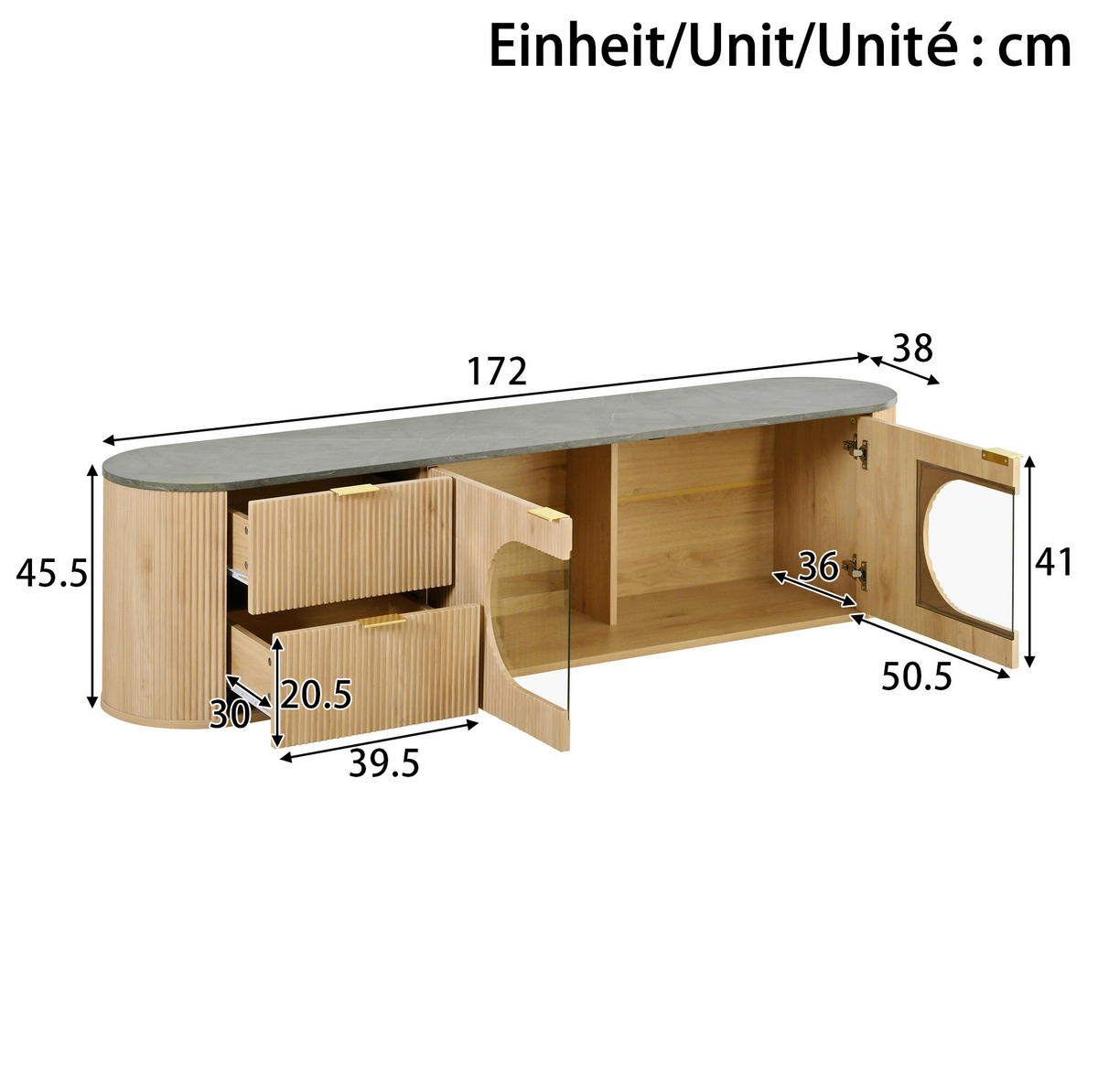 TV-SCHRANK mit Glasvitrine 172 x 38 x 45,5 cm MDF Natur - Braun, Glas (38/45.5/172cm) - Beauniv