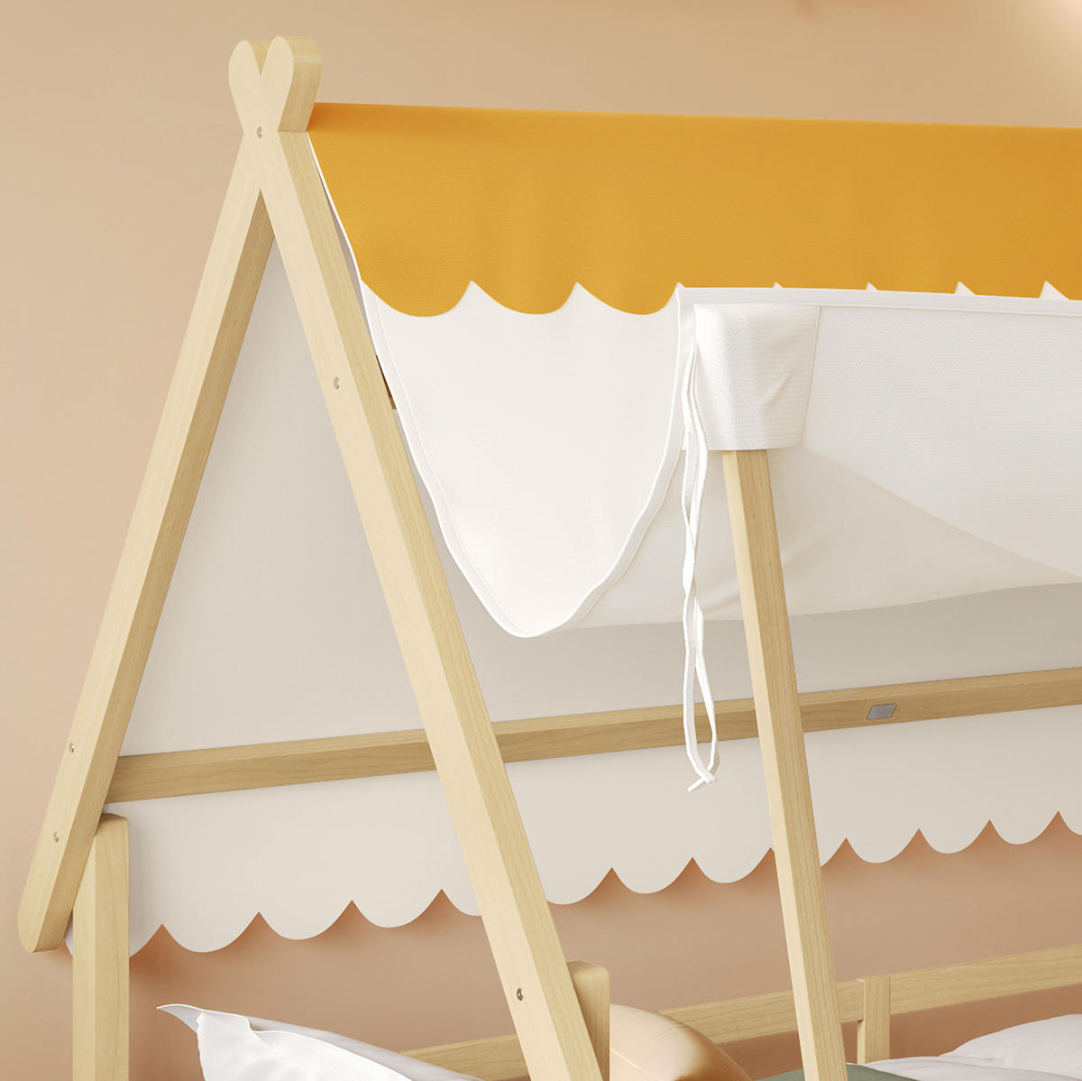 KINDERBETT 90/200 cm Exquisites Holzhausdesign mit abnehmbarem Zelt aus Fichte - Weiß, Holz (90/200cm) - OKWISH