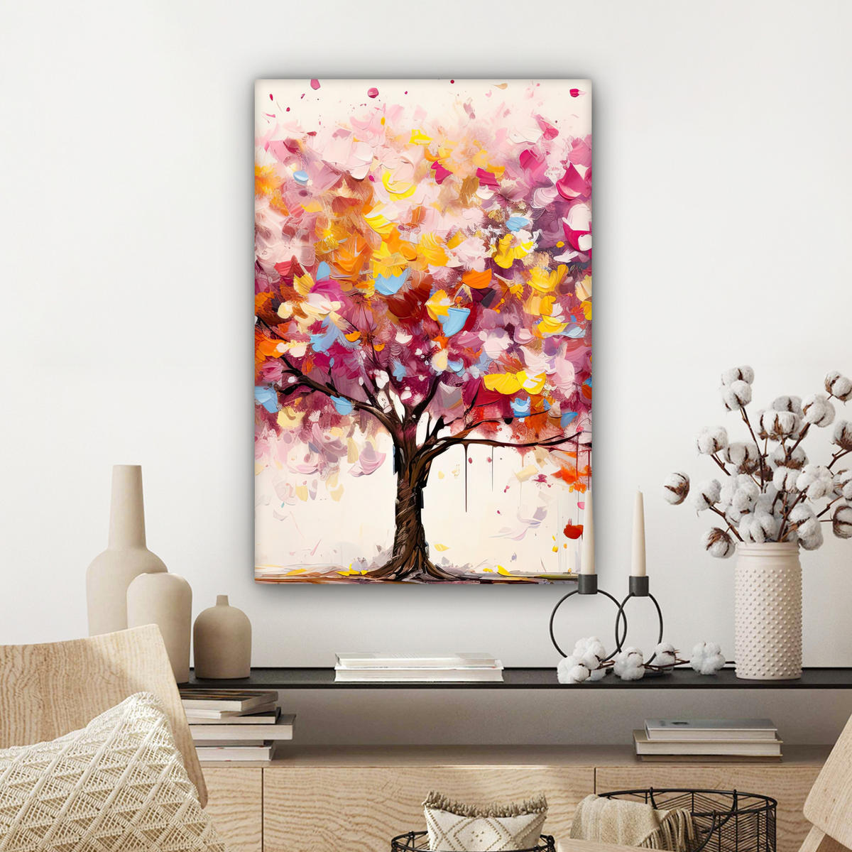 LEINWANDBILD Aquarell - Baum - Kunst - Abstrakt 60x90 cm - Multicolor, Textil (60/90cm) - MuchoWow