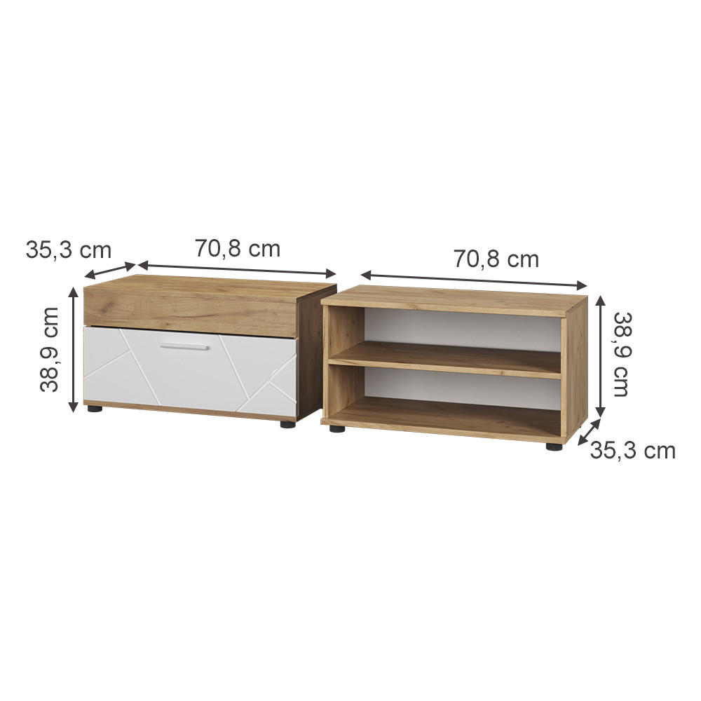 WOHNZIMMERSCHRÄNKE Berno Goldkraft Eiche/Weiß 2 Teile - Eiche Wotan/Weiß, Holzwerkstoff (70.8/38.9/35.3cm) - Vicco
