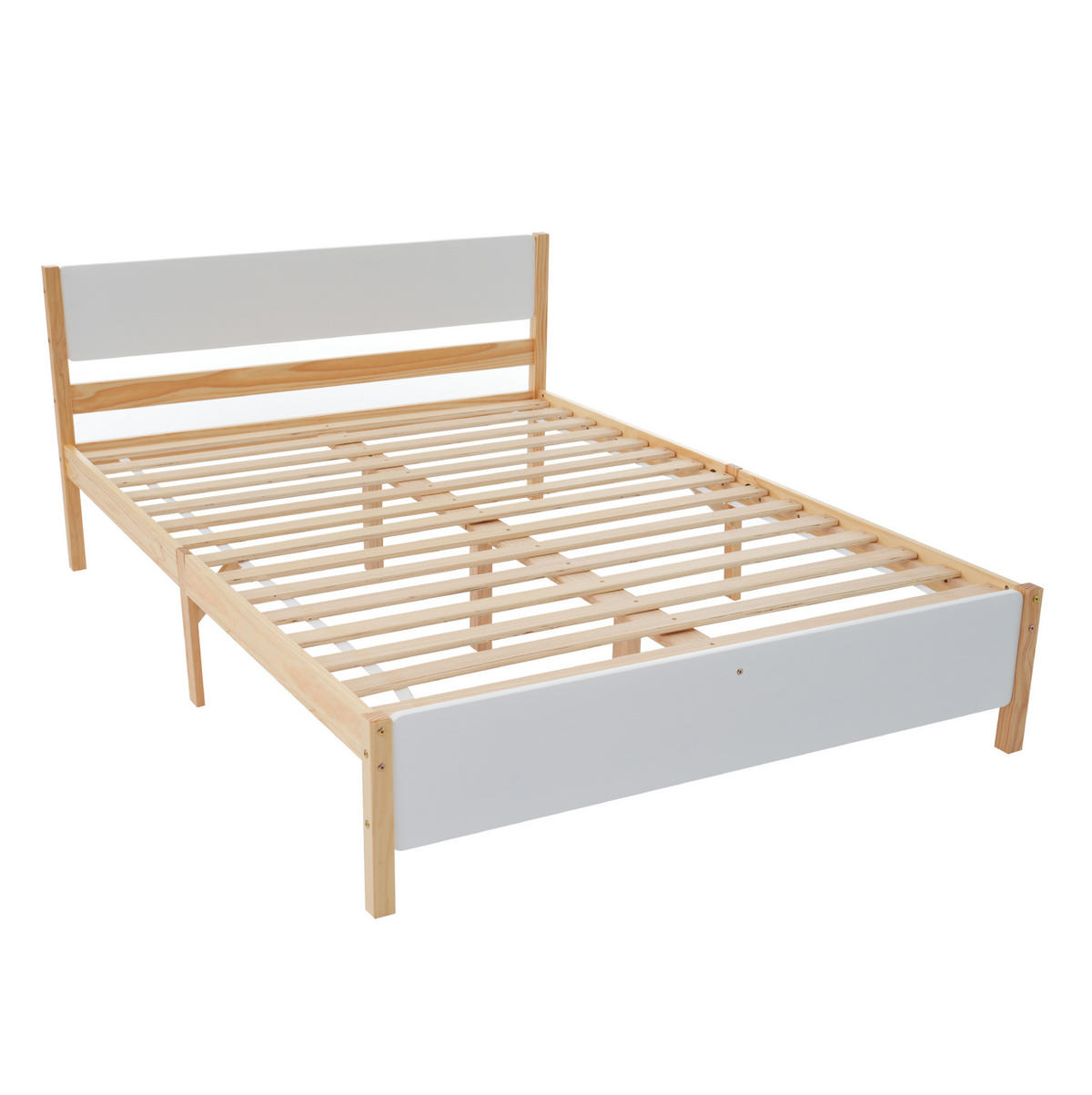 RÁMOVÁ posteľ z masívneho dreva a MDF, 140/200 cm, biela/prírodná - prírodná farba, drevo (140/200cm) - BEAOK