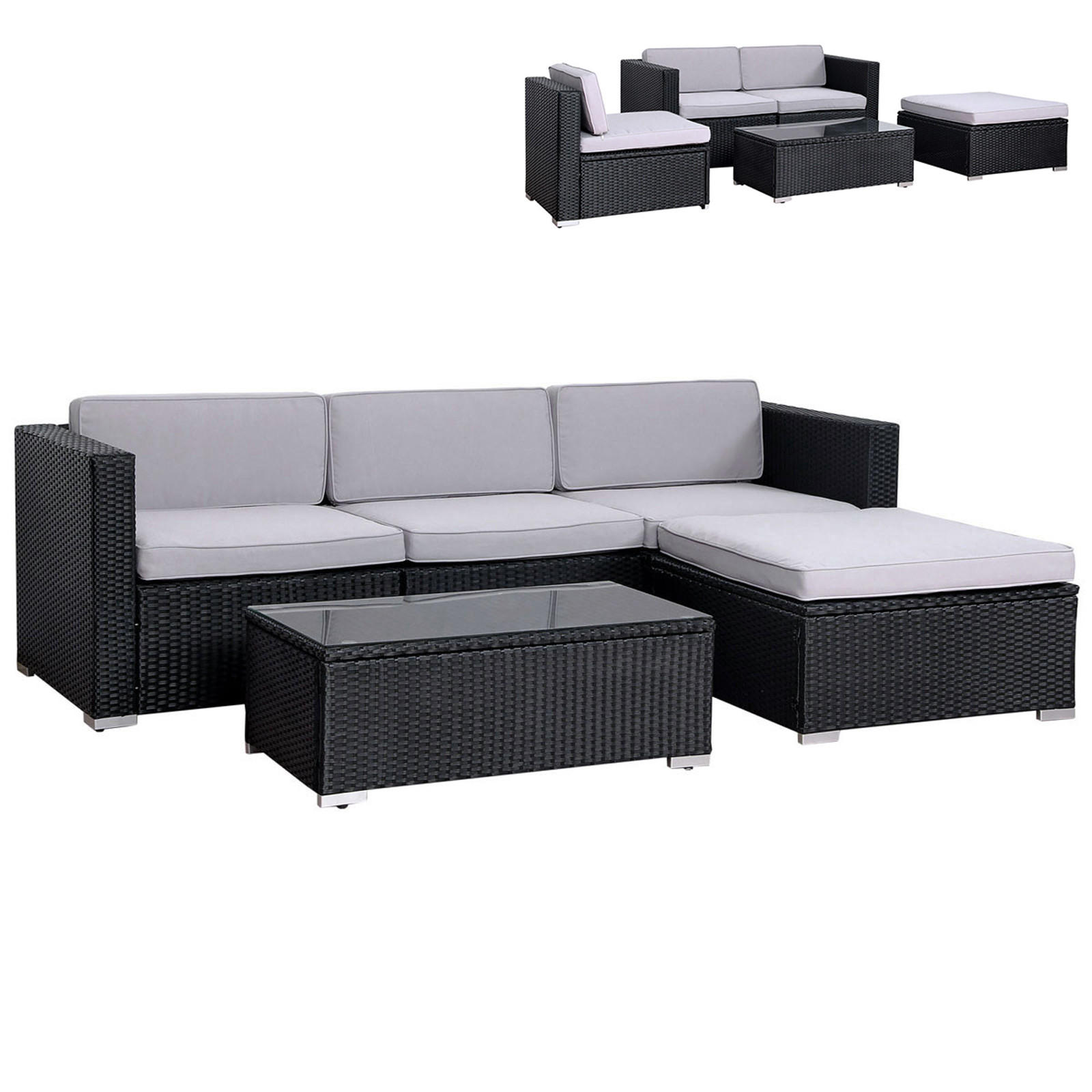 GARTENLOUNGE Polyrattan - Schwarz, Kunststoff - SVITA