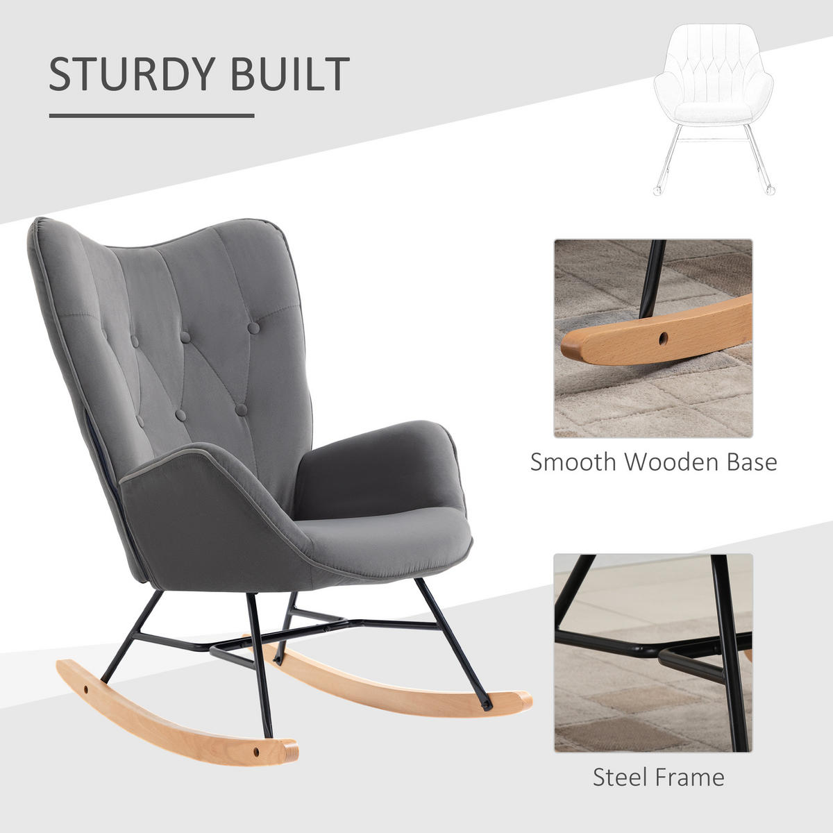 SCHAUKELSTUHL Schaukelsessel mit Stahlrahmen gepolstert Dunkelgrau+Natur - Grau, Kunststoff (70/96/65cm) - HOMCOM