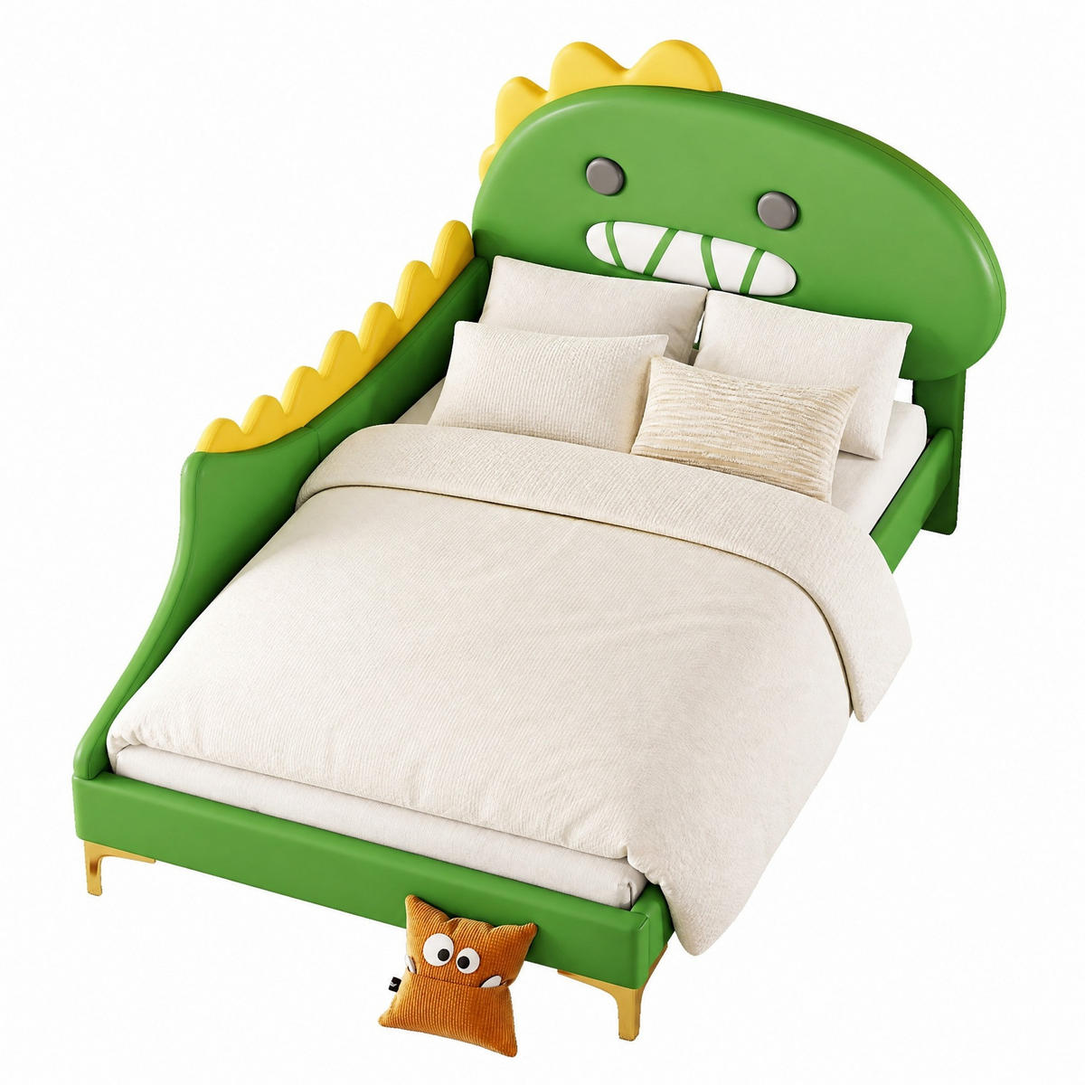 KINDERBETT 90/200 cm in Grün mit Dinosaurier-Design aus PU & MDF - Grün, Holzwerkstoff/Textil (90/200cm) - CHICFURN